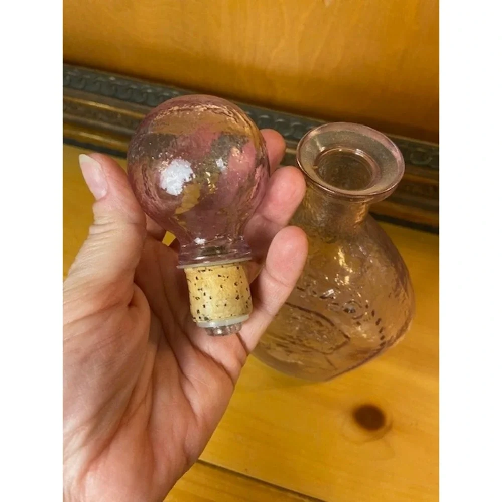 Vintage Amethyst Purple Glass Decanter Courage Ship Embossed Bottle with Stopper
